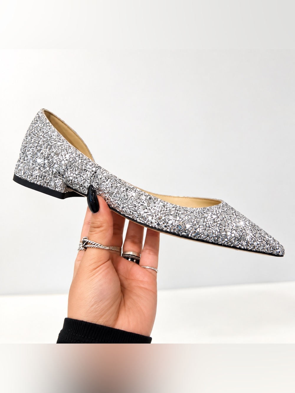 Jimmy Choo Lilith Glitter Flats Silver EU 40 NWT